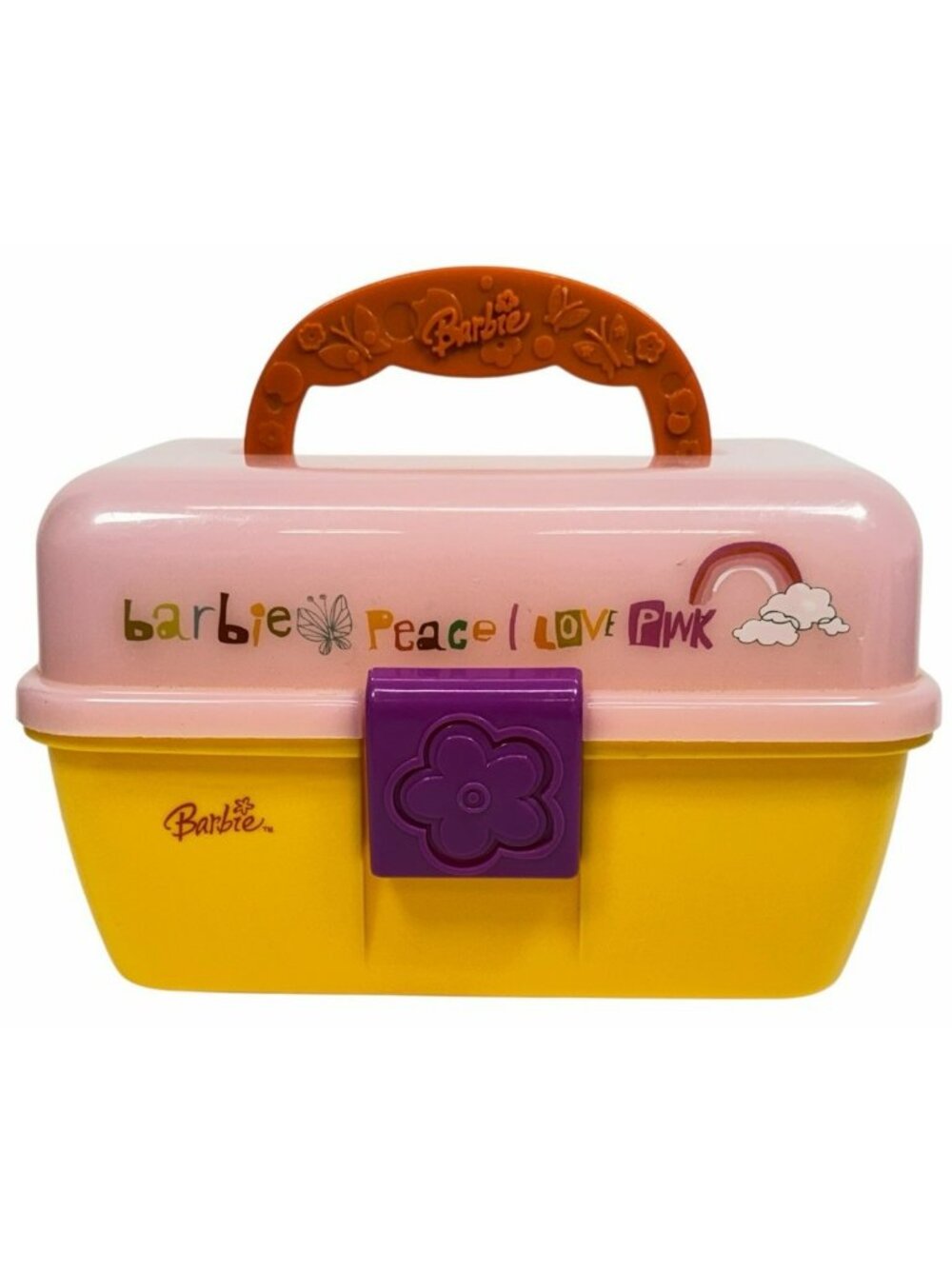 Vintage 2005 Barbie Shakespeare Tackle Box Peace Love Play Tote Storage Case